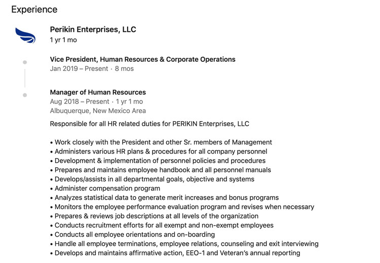Rose Ann Casale, now Vice President of Human Resources and Corporate Operations with Perikin Enterprises, LLC